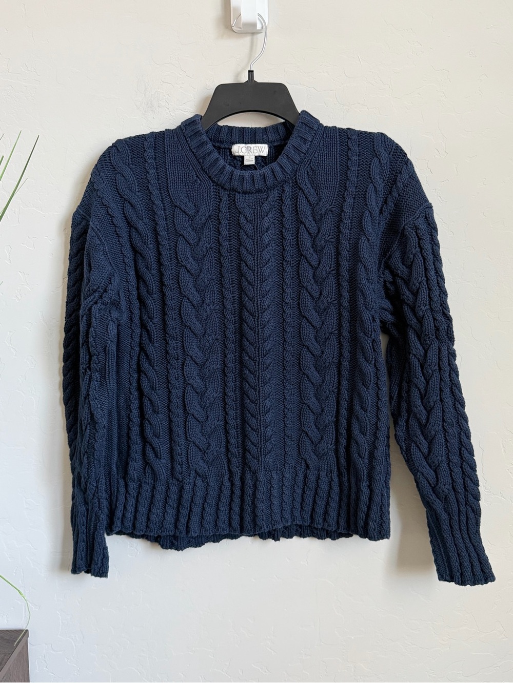 J.Crew Cable Knit Fisherman Sweater Medium Navy 100% Cotton Crewneck